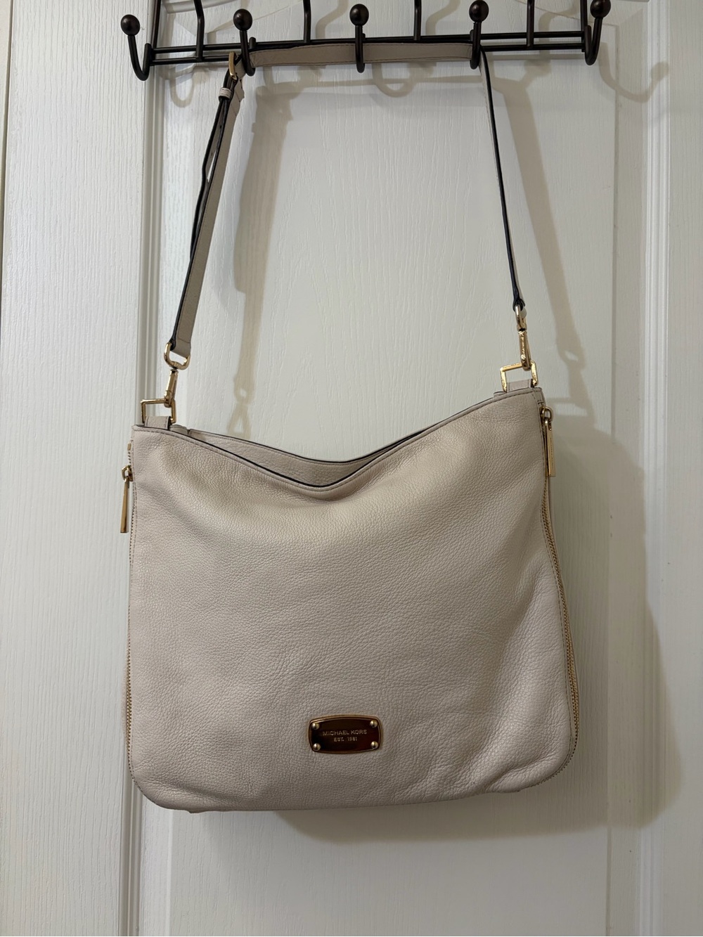 Michael Kors Cream Leather Shoulder Hobo with Gold Hardware